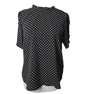 Monteau Black Dot Print Short Ruffle Sleeve Top Blouse Junior Large